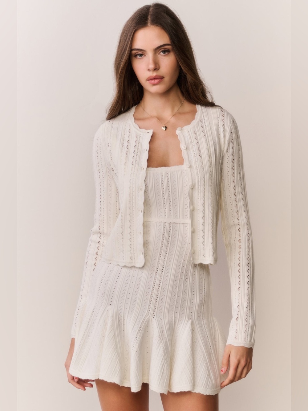 NWT LoveShackFancy Peridot Stretch Pointelle Cardiga In White Tea, NEVER WORN.
